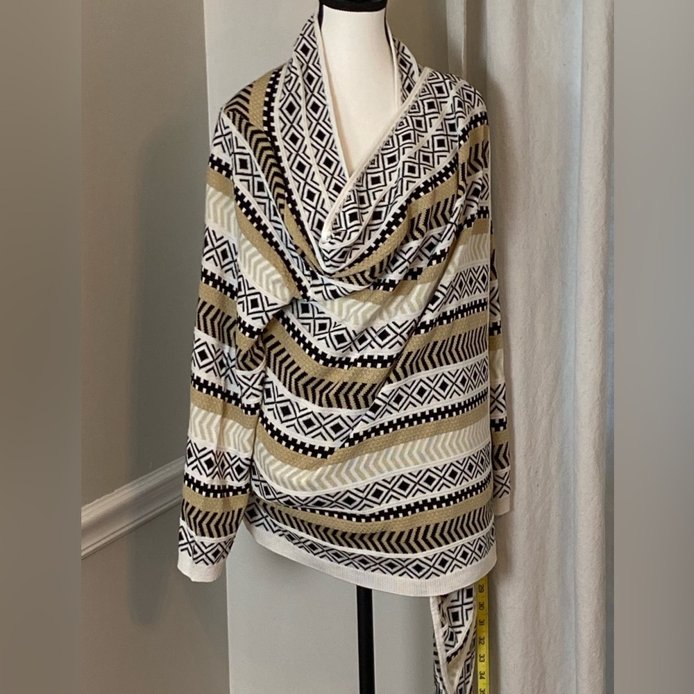 New Directions Boho Large Wrap Sweater Cream, Black & Tan Southwestern Aztec